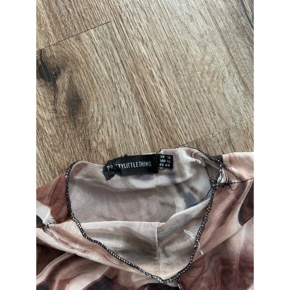 PrettyLittleThing Brown Swirl Sheer Top Size 12 - Picture 5 of 9